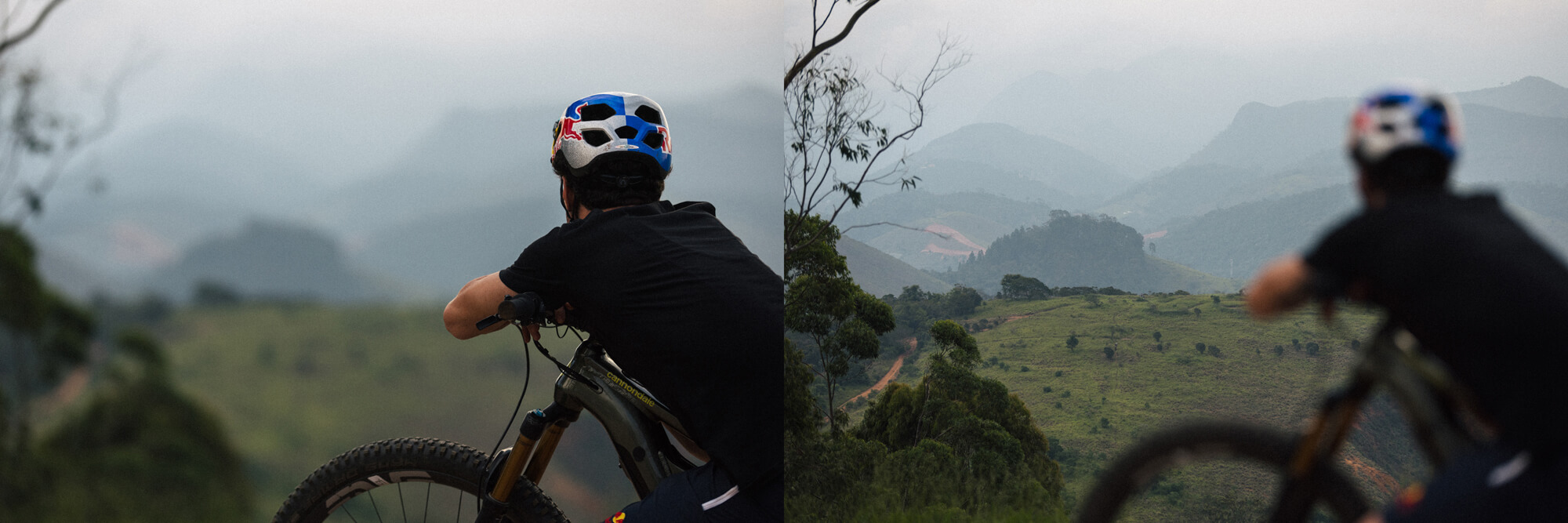 Henrique Avancini geniet van het uitzicht na een beklimming