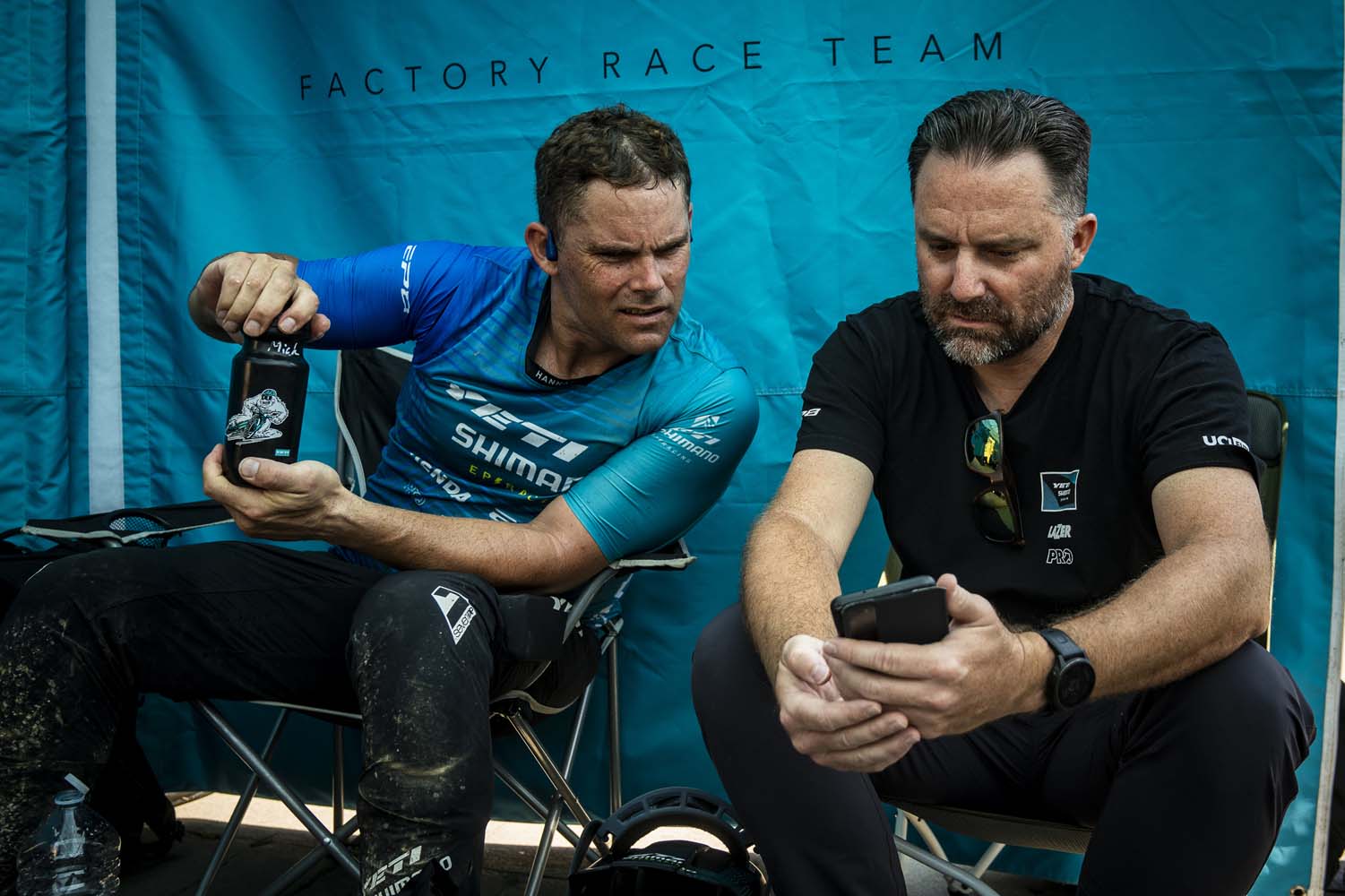 Shimano employee Nick and Mick looking over the Data on his Yeti EMTB