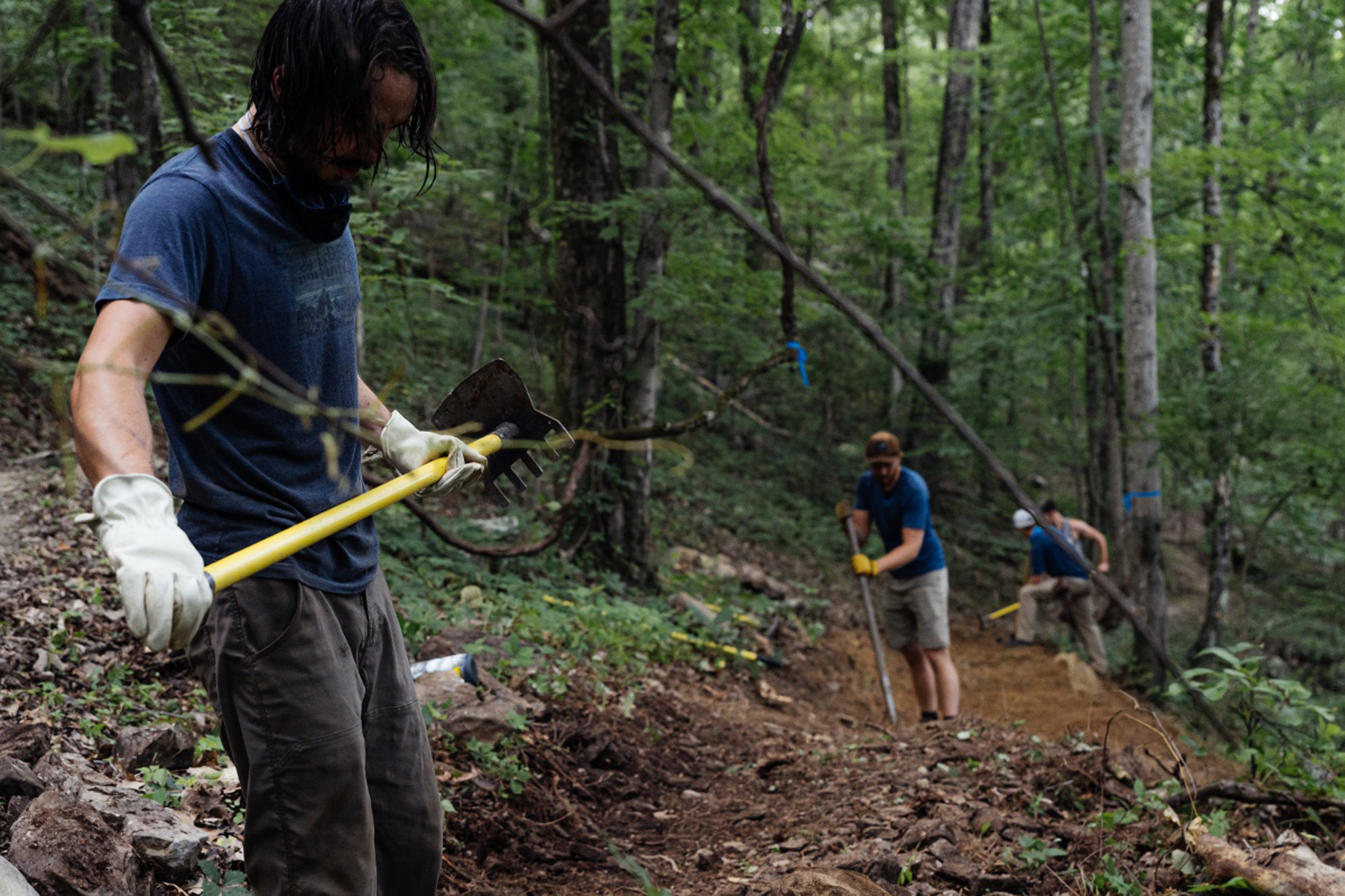 trail crew working on mountain bike trail 