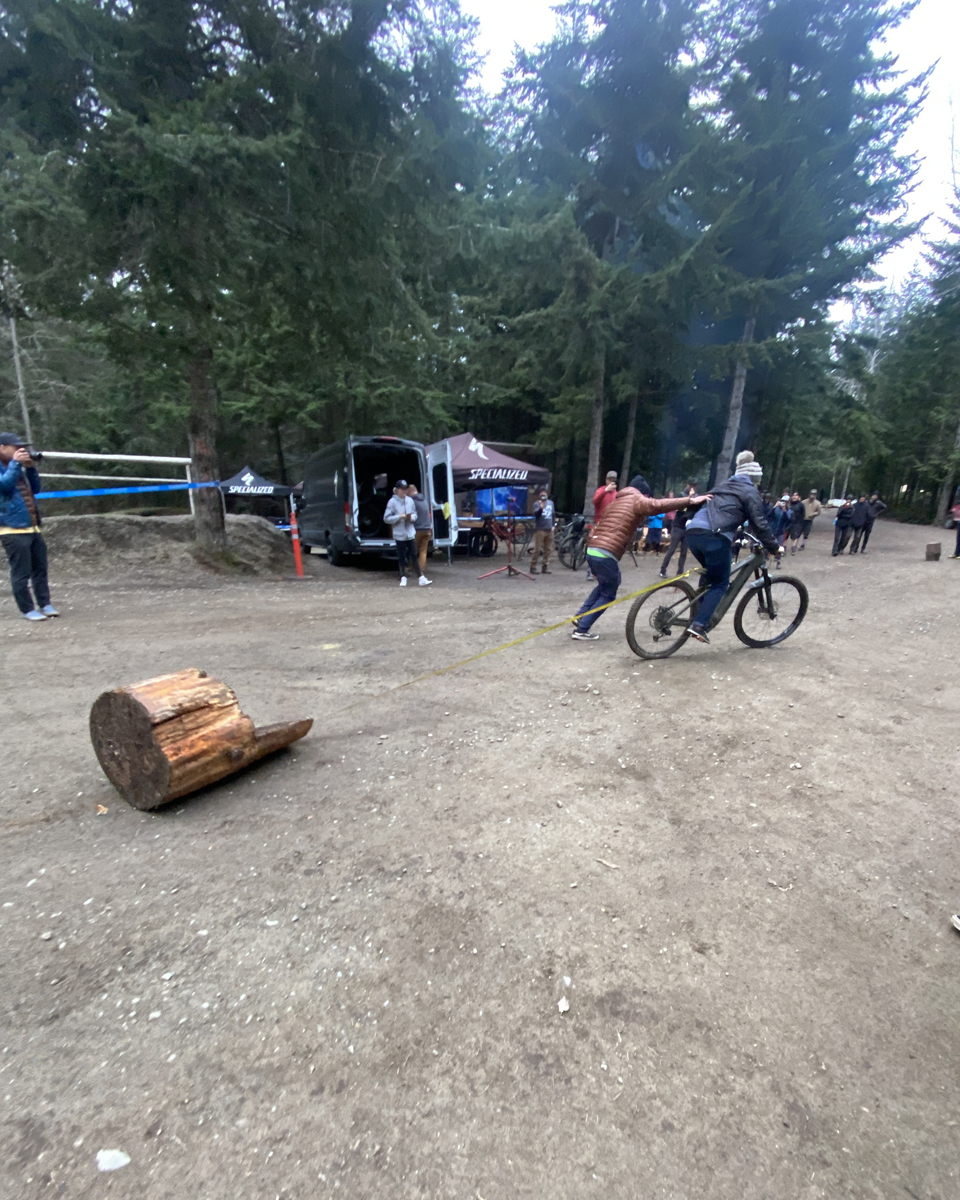 tie breaker log drag with a shimano STEPS EP8 mountain bike 