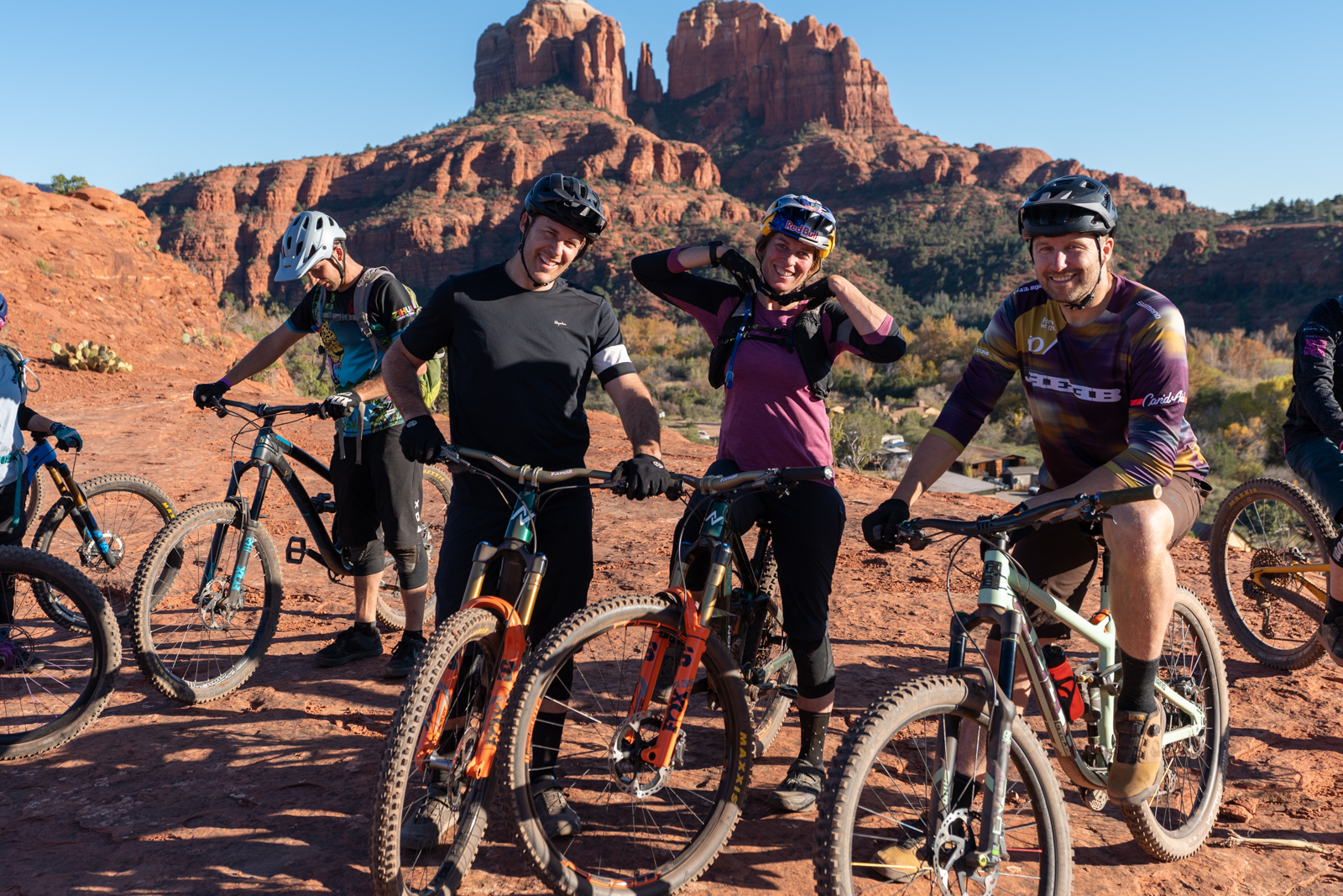Bryn Atkinson, Jill Kitner, and Jeff Lenosky at “Secret Slickrock” leading out one of our intermediate MTB group rides.